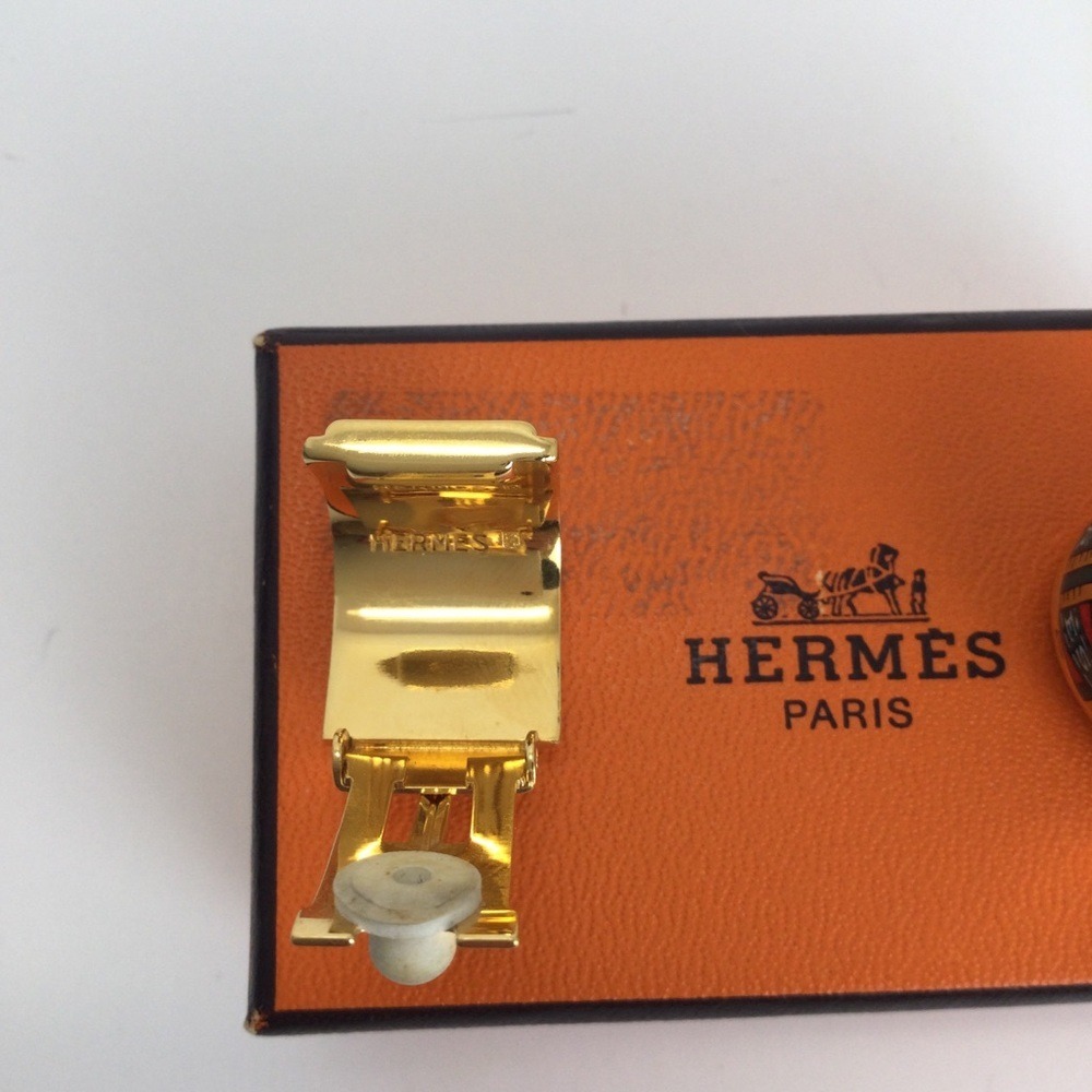 Hermes Vintage Cloisonne' Luxury Enamel Gold Tone Clip on Earrings - Picture 6 of 7